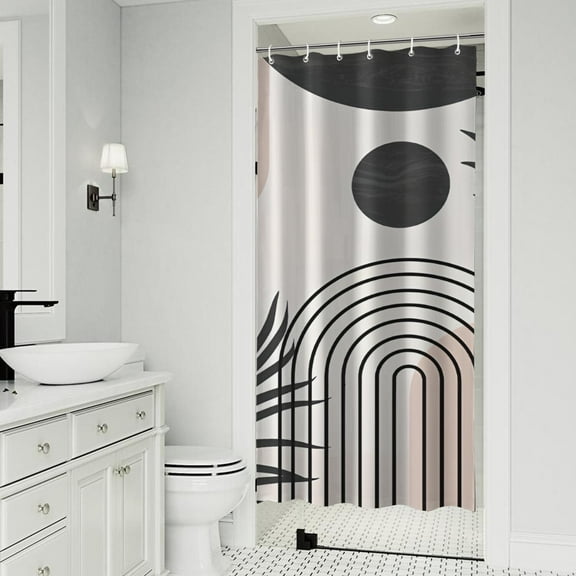 Brown Boho Geometric and Plant Pattern Shower Curtain 36"x72" ,Bathroom Decorative Shower Curtains Set with 12 Hooks,Modern Waterproof Washable Shower Curtain