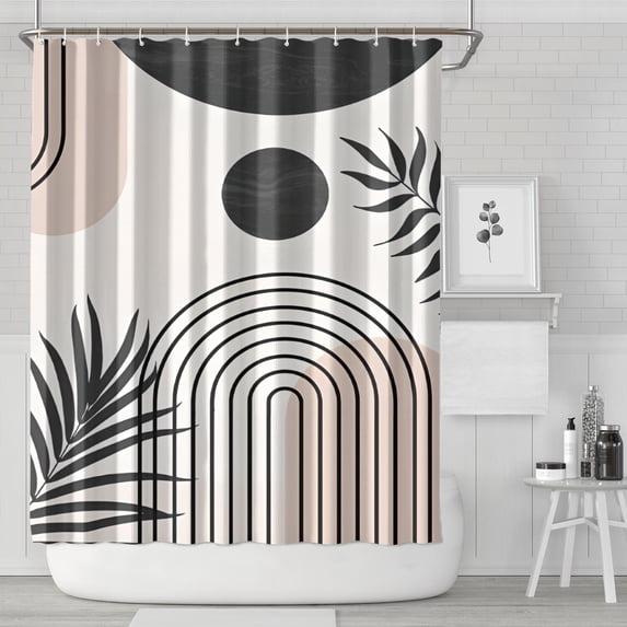 Brown Boho Geometric and Plant Pattern Shower Curtain 72"x84" ,Bathroom Decorative Shower Curtains Set with 12 Hooks,Modern Waterproof Washable Shower Curtain