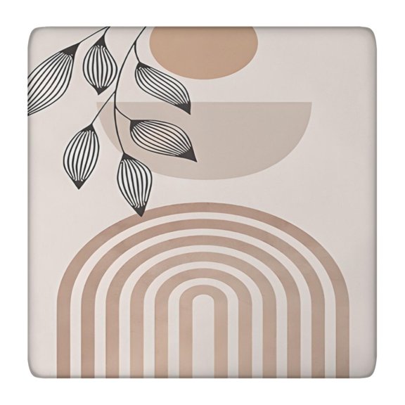 Brown Boho Geometric and Plant Pattern Square Fitted Tablecloth with Elastic Edge,Square Table Cover,Washable Elastic Table Cover for Home Kitchen Party Decor 36"x36"