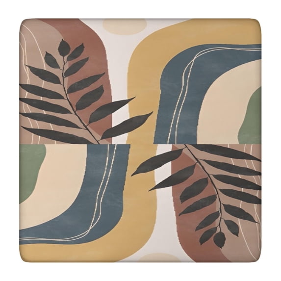 Brown Boho Geometric and Plant Pattern Square Fitted Tablecloth with Elastic Edge,Square Table Cover,Washable Elastic Table Cover for Home Kitchen Party Decor 36"x36"