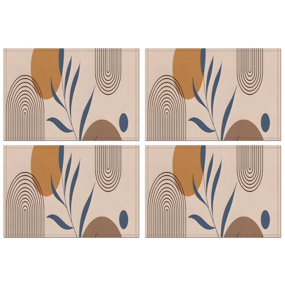 Brown Boho Geometric and Plant Pattern Summer Placemats Table Placemats Set Of 4-Linen Kitchen Washable Placemats Table Mats 11.8"x17.7"Non-Slip Heat Resistant