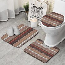 Brown Boho Geometric Triangles and Rhombuses Pattern Bathroom Rugs Sets 3 Piece,Toilet Cover Set,Absorbent Non Slip Bathroom Mats Sets with U-Shaped Contour Rug Toilet Rug Set