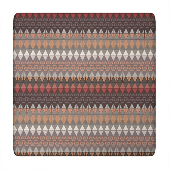 Brown Boho Geometric Triangles and Rhombuses Pattern Square Fitted Tablecloth with Elastic Edge,Square Table Cover,Washable Elastic Table Cover for Home Kitchen Party Decor 34"x34"