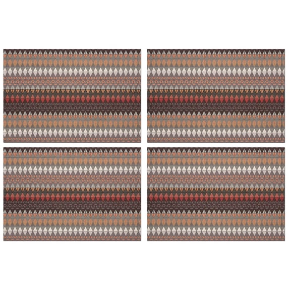 Brown Boho Geometric Triangles and Rhombuses Pattern Summer Placemats Table Placemats Set Of 4-Linen Kitchen Washable Placemats Table Mats 11.8"x17.7" Non-Slip Heat Resistant