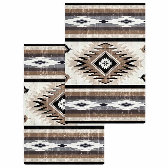 Brown Boho Hand Towels Set,Waffle Weave Kitchen Towels 2 Pieces,Southwestern Ethnic Aztec Retro Geometric Microfiber Hair Face Bath Tea Towel Absorbent Quick Drying Cleaning Dish Cloths,15.7"x23.6"