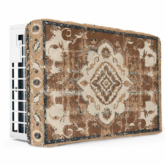 Brown Boho Indoor Air Conditioner Cover,Double Insulated AC Covers for Inside,Retro Western Rustic Ethnic Tribal Patterns Waterproof Window Air Conditioner Covers with Elastic Straps 17"Lx13"Wx3.5"D