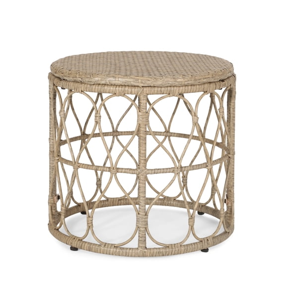 Brown Boho-Inspired Wicker Round Outdoor Side Table