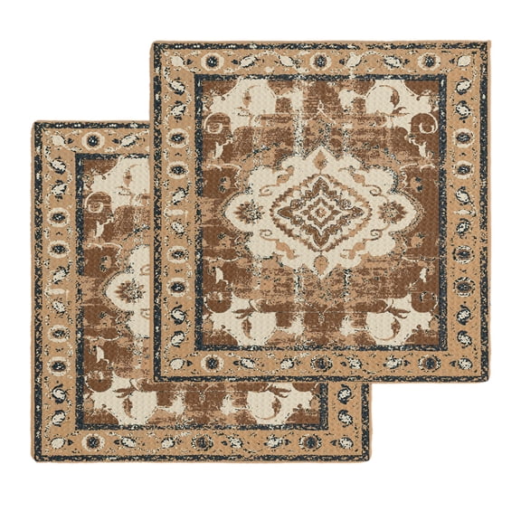 Brown Boho Kitchen Dish Towels for Drying Dishes Set of 2, Retro Western Rustic Ethnic Tribal Patterns Waffle Weave Microfiber Hand Tea Bathroom Towels Quick Dry & Absorbent Towel 12x12