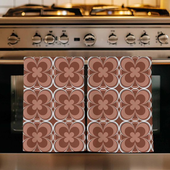 Brown Boho Kitchen Towels Set of 2, Retro Farmhouse Abstract Floral Motifs Absorbent Dish Towels for Kitchen, Microfiber Hand Towel, Quick Drying Tea Towel for Cleaning Decorative Dishcloths
