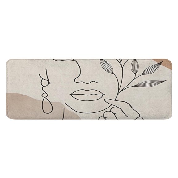 Brown Boho Line Art Face and Plant Pattern Kitchen Rug Mat,Kitchen Runner Rugs Non Skid Washable,Decorative Kitchen Floor Mats for Kitchen,Sink,Laundry,17"x47.2"