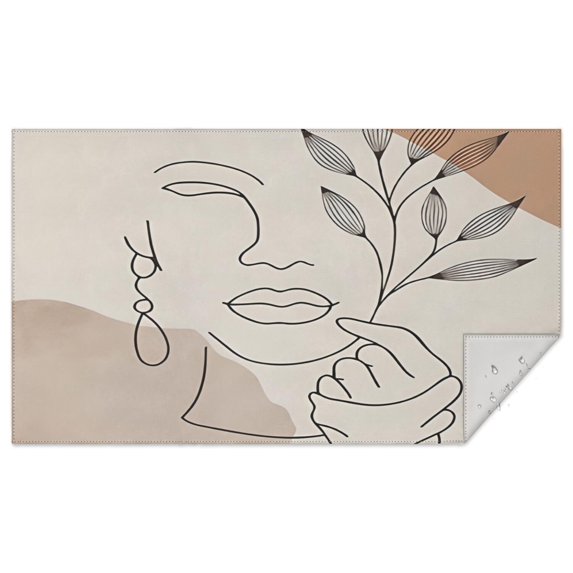 Brown Boho Line Art Face and Plant Pattern Rectangle Tablecloth 60"x102",Waterproof Polyester Rectangle Table Cloth, Wipeable Spillproof Polyester Tablecloth for Dining, Camping, Indoor and Outdoor