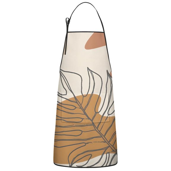 Brown Boho Line Art Plant Pattern Apron-Garden Aprons for Women with Pockets-Cotton Linen Waterproof Kitchen Cooking Gardening Aprons Adjustable for Kitchen,Cooking,BBQ and Salon 33x27 Inch