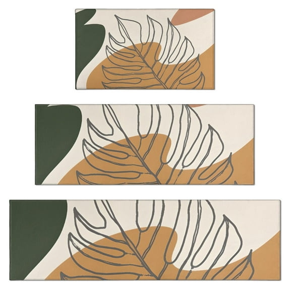 Brown Boho Line Art Plant Pattern Kitchen Rugs Sets Of 3,Kitchen Runner Rugs Non Skid Washable,Decorative Kitchen Floor Mats for Kitchen,Sink,Laundry,17"x30"+ 17"x47" + 17"x59"