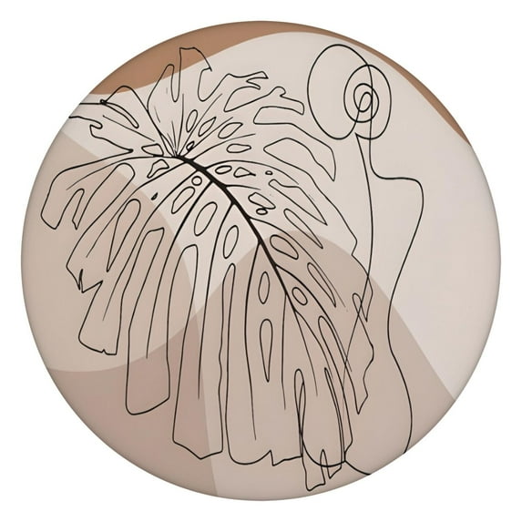 Brown Boho Line Art Plant Pattern Round Fitted Tablecloth with Elastic Edge,Dining Table Cover Waterproof,Outdoor Round Tablecloth for Camping,Dining,Indoor and Outdoor