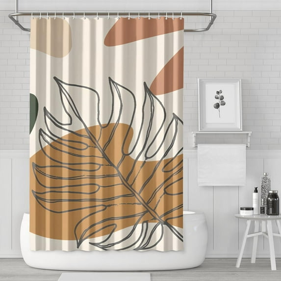 Brown Boho Line Art Plant Pattern Shower Curtain 72"x72" ,Bathroom Decorative Shower Curtains Set with 12 Hooks,Modern Waterproof Washable Shower Curtain
