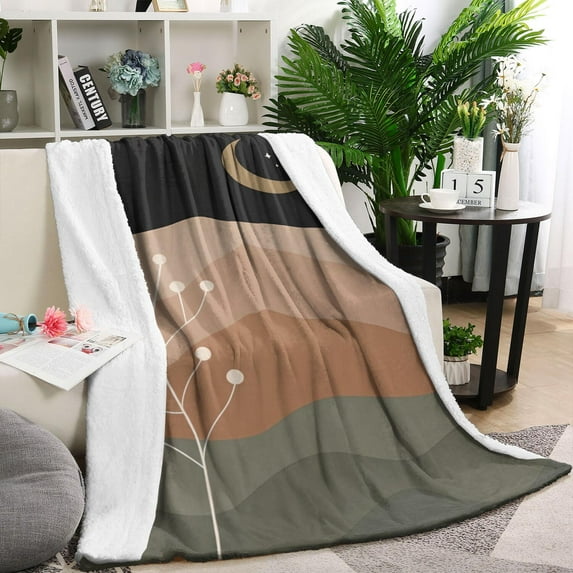 Brown Boho Night Landscape Pattern Blanket,Comfortable Soft Flannel Throw Blanket,All Season,Warm Lightweight Blankets for Sofa Bed Couch Living Room Chair,40"x50"