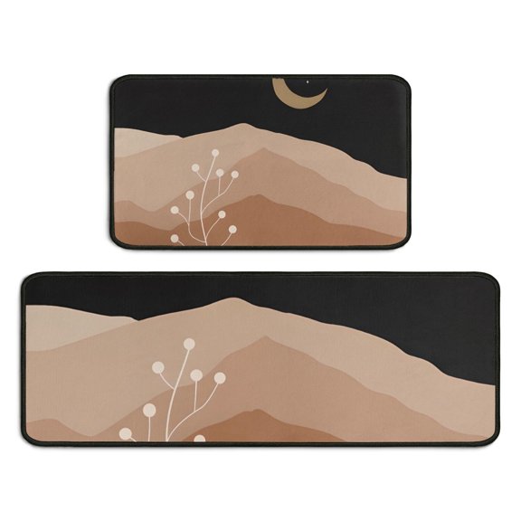 Brown Boho Night Landscape Pattern Kitchen Rugs Sets Of 2,Anti Fatigue Kitchen Mat Rugs Non Slip Washable,Decorative Kitchen Floor Mats for Kitchen,Sink,Laundry,17"X30"+17"X47"