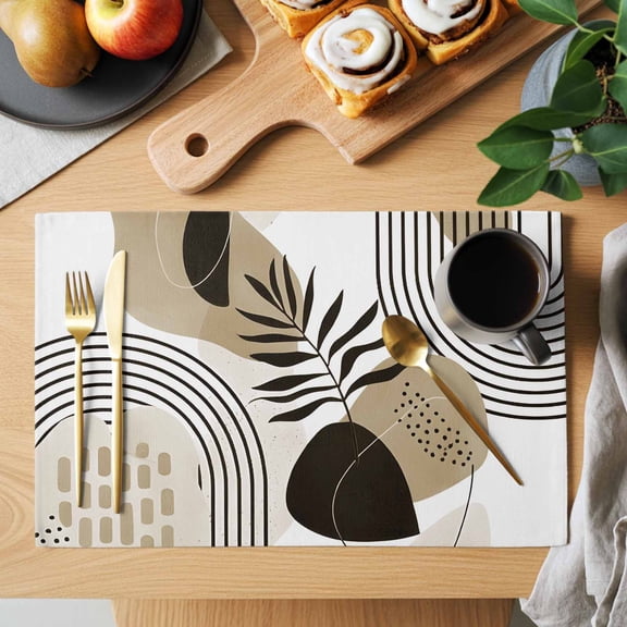 Brown Boho Placemats Set of 1, Medieval Leaves Geometric Lines Abstract Heat Insulated Linen Place Mats, Washable Stain-Proof Table Mats for Dining Tables Holiday Decor 13x19 Inches