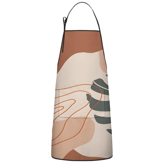 Brown Boho Plant Pattern Apron-Garden Aprons for Women with Pockets-Cotton Linen Waterproof Kitchen Cooking Gardening Aprons Adjustable for Kitchen,Cooking,BBQ and Salon 33x27 Inch