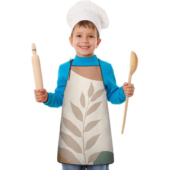 Brown Boho Plant Pattern Kids Aprons for Girls and Boys,Adjustable Neck Strap Toddler Aprons for Kids Cooking Baking