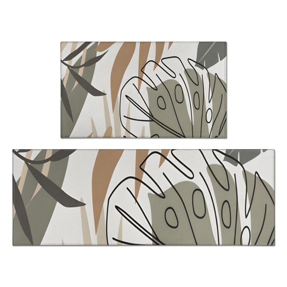 Brown Boho Plant Pattern Kitchen Rugs Sets Of 2,Anti Fatigue Kitchen Mat Rugs Non Slip Washable,Decorative Kitchen Floor Mats for Kitchen,Sink,Laundry,17"x30"+17"x47"