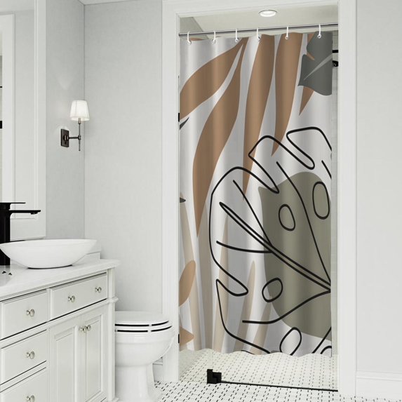 Brown Boho Plant Pattern Shower Curtain 36"x72" ,Bathroom Decorative Shower Curtains Set with 12 Hooks,Modern Waterproof Washable Shower Curtain