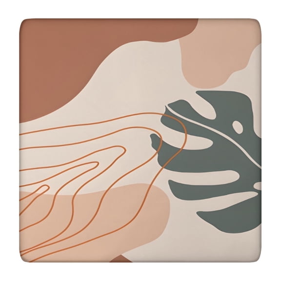 Brown Boho Plant Pattern Square Fitted Tablecloth with Elastic Edge,Square Table Cover,Washable Elastic Table Cover for Home Kitchen Party Decor 36"x36"