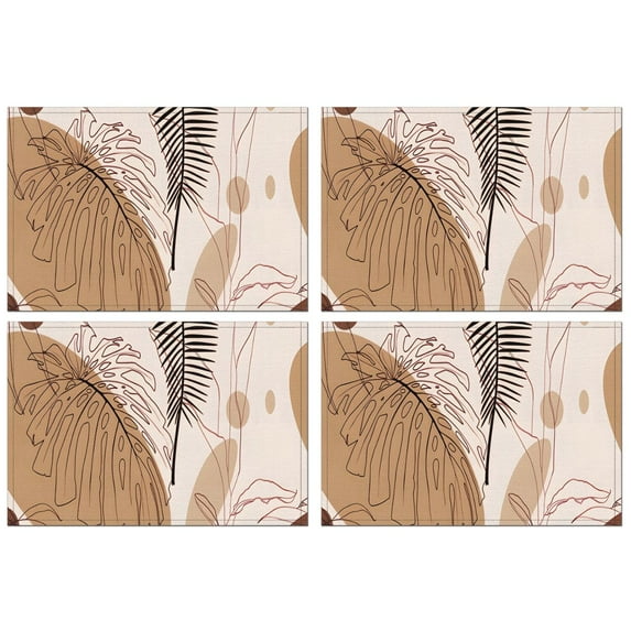 Brown Boho Plant Pattern Summer Placemats Table Placemats Set Of 4-Linen Kitchen Washable Placemats Table Mats 11.8"x17.7" Non-Slip Heat Resistant