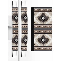 Brown Boho Refrigerator Door Handle Covers Set of 2, Vintage Rustic Southwest Aztec Geometric Kitchen Fridge Microwave Oven Dishwasher Stove Cabinet Handle Protectors, Washable Appliance Decor