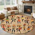 thumbnail image 1 of Brown Boho Round Area Rug 6 FT, Non Slip Bedroom Rugs, Farmhouse Vintage Ethnic African Women Washable Soft Circular Carpet Non-Shedding Floor Mat for Kitchen Dining Room Home Office Kids Room, 1 of 8