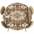 thumbnail image 1 of Brown Boho Round Tablecloth, Fitted Table Cover with Elastic for 36"-44" Round Tables, Retro Western Rustic Ethnic Tribal Patterns Table Cloth Outdoor Indoor Dinning Party Waterproof Tablecloths, 1 of 7