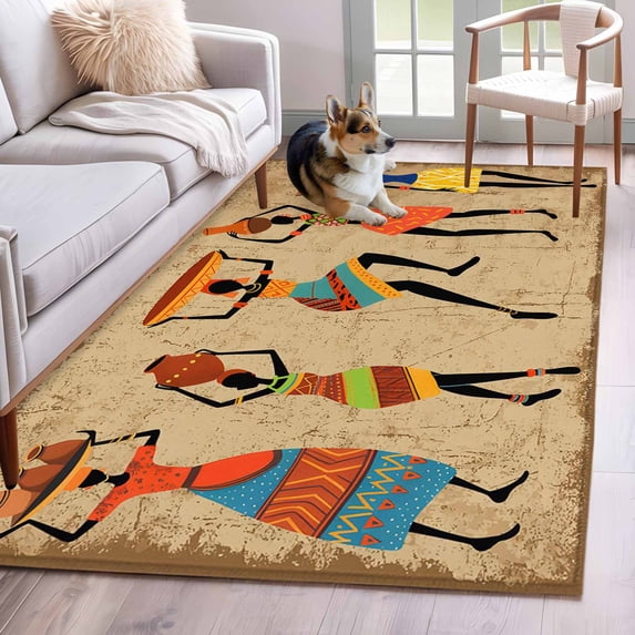 Brown Boho Runner Rug 2.7x5 FT, Non Slip Entryway Carpet, Farmhouse Vintage Ethnic African Women Washable Soft Floor Carpet Entrance Mat Non-Shedding Throw Rug for Hallway Laundry Room Bedside