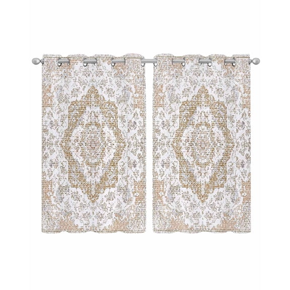 Brown Boho Sheer Curtains 45 Inch Length 2 Panels Set for Living Room/Bedroom, Vintage Abstract Art Floral Ethnic Tribe Kitchen Curtains Grommet Semi-Sheer Curtains Drapes Window Treatments 42"x45"x2