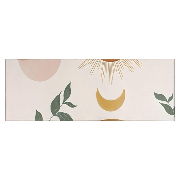 Brown Boho Sun, Moon and Plant Pattern Kitchen Rug Mat,Kitchen Runner Rugs Non Skid Washable,Decorative Kitchen Floor Mats for Kitchen,Sink,Laundry,17"X47"