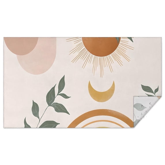 Brown Boho Sun, Moon and Plant Pattern Rectangle Tablecloth 60"x102",Waterproof Polyester Rectangle Table Cloth, Wipeable Spillproof Polyester Tablecloth for Dining, Camping, Indoor and Outdoor