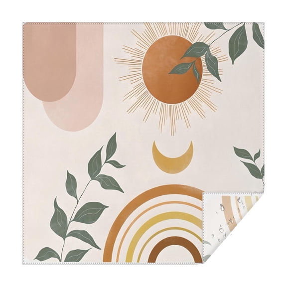 Brown Boho Sun, Moon and Plant Pattern Square Tablecloth,Waterproof Square Table Cover,Wipeable Spillproof Washable Table Cover for Home Kitchen Party Decor 42"X42"(107x107cm)
