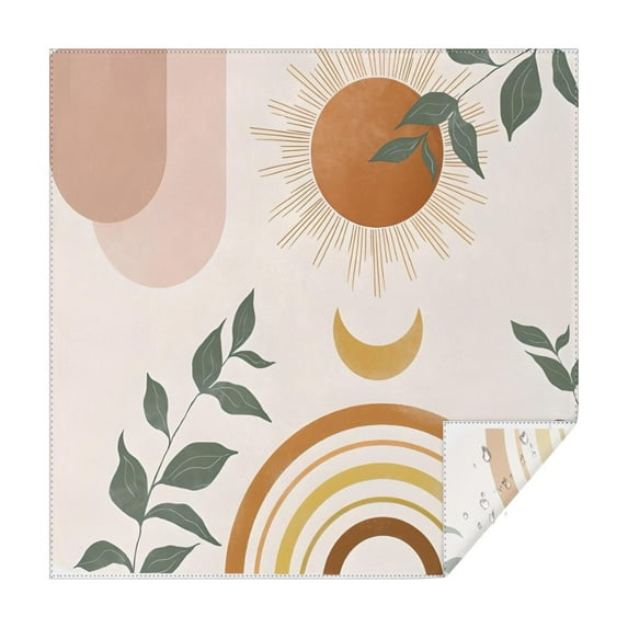 Brown Boho Sun, Moon and Plant Pattern Square Tablecloth,Waterproof Square Table Cover,Wipeable Spillproof Washable Table Cover for Home Kitchen Party Decor 52"x52"(132x132cm)
