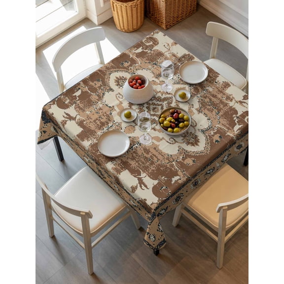 Brown Boho Tablecloth Square Table Cloth 60x60, Waterproof Tablecloth Outdoor Table Cloth, Retro Western Rustic Ethnic Tribal Patterns Washable Table Cover for Kitchen Dinning Party