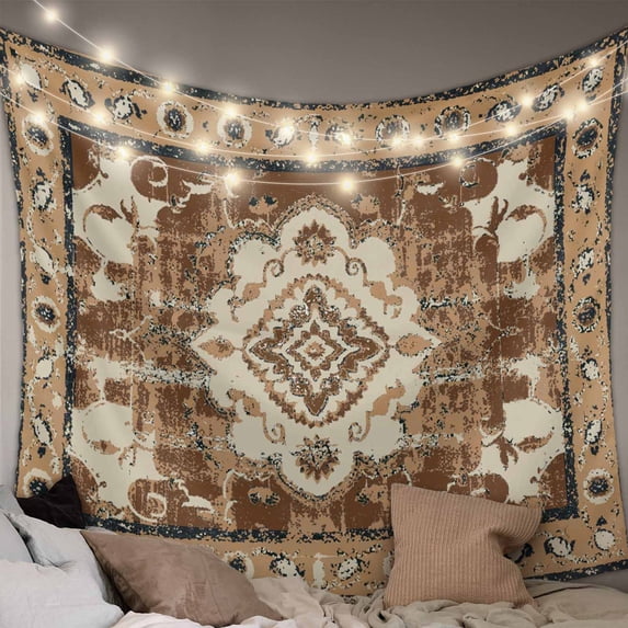 Brown Boho Tapestry for Bedroom Wall Hanging Tapestry, Retro Western Rustic Ethnic Tribal Patterns Ceiling Backdrop Tapestries Poster Blanket Wall Decor for Teens Room Living Room Dorm 39" x 59"