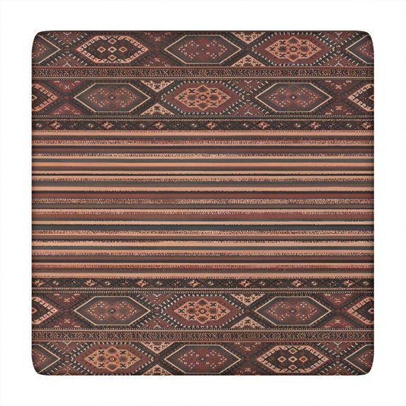 Brown Boho Tribal Hexagons and Stripes Pattern Square Fitted Tablecloth with Elastic Edge,Square Table Cover,Washable Elastic Table Cover for Home Kitchen Party Decor 34"x34"