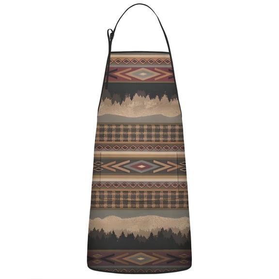 Brown Boho Tribal Trees and Diamonds Apron-Garden Aprons for Women with Pockets-Cotton Linen Waterproof Kitchen Cooking Gardening Aprons Adjustable for Kitchen,Cooking,BBQ and Salon 33x27 Inch
