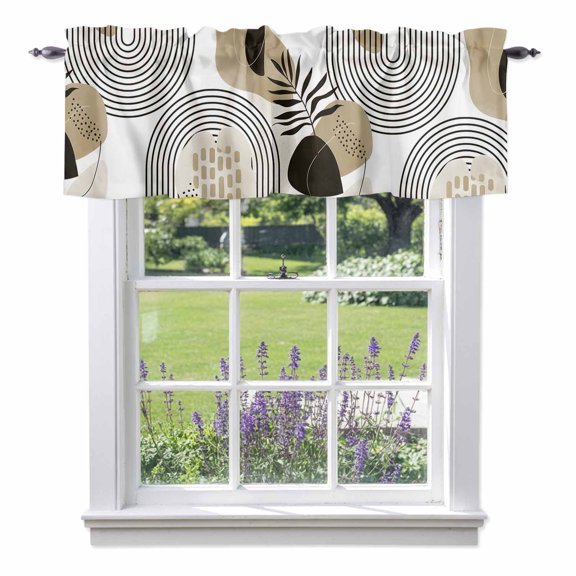 Brown Boho Valance Curtain for Windows Medieval Leaves Geometric Lines Abstract Rod Pocket Curtain Valances Short Window Treatments Panels for Kitchen Bathroom Laundry Room Basement 42 x 12 Inch