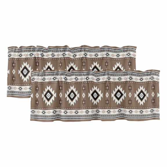 Brown Boho Valances for Windows, Decorative Rod Pocket Window Valance Curtains, Farmhouse Aztec Southwest Ethnic Geometric Short Curtain Drapes for Kitchen/Living Room, 2 Panels, 60" W x 18" L