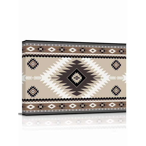 Brown Boho Wall Art for Living Room,Canvas Picture Wall Decor for Bathroom Bedroom,Vintage Rustic Southwest Aztec Geometric Painting Artwork for Office Kitchen Hallway Dining Room Home Decor 12"x16"