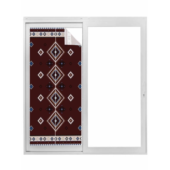 Brown Boho Window Privacy Film, Retro Farmhouse Abstract Geometric Ethnic Art Static Cling UV Sun Blocking Tint Film Heat Control Windows Films for Bedroom Bathroom, Window Stickers 23.6"x59"