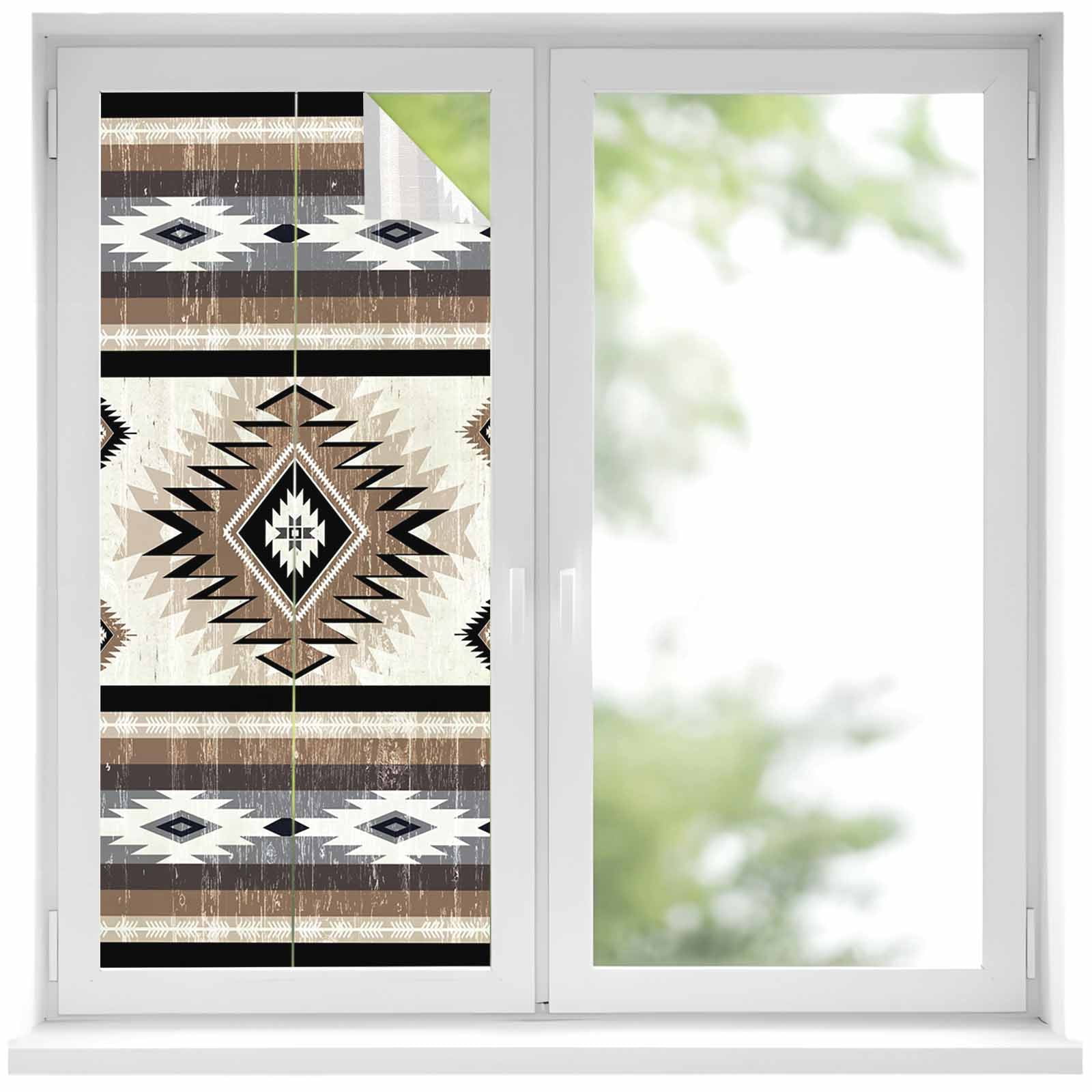 Brown Boho Window Privacy Film, Southwestern Ethnic Aztec Retro ...