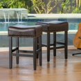 Brown Bonded Leather Counter Stools Set of 2, 26.75 Inch Kitchen Bar
