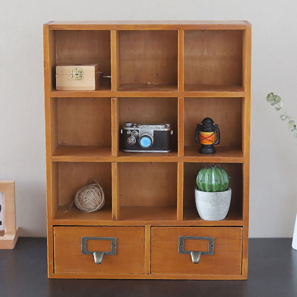 Brown Book Display Shelf Organizer Display Rack 2 Drawers Wooden 9-Cube For Living Room, Study, Bedroom