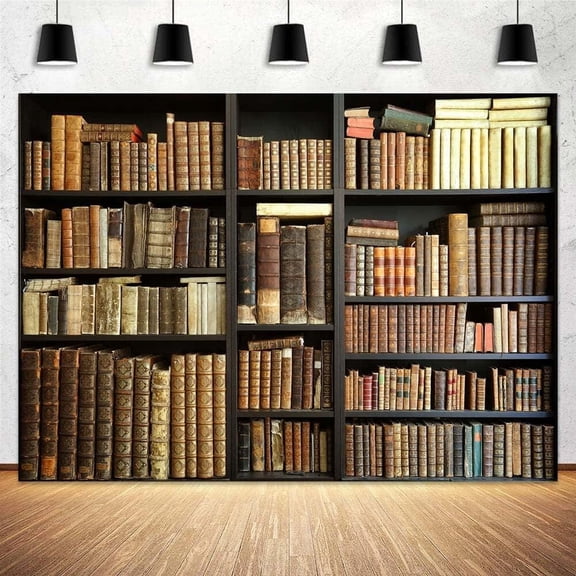 Brown Bookshelf Backdrop Library Modern Retro Bookcase Photography Backdrops Home Office Zoom Meeting Video Conference Background Office Decor Video Recording Photo Props 30x40inch