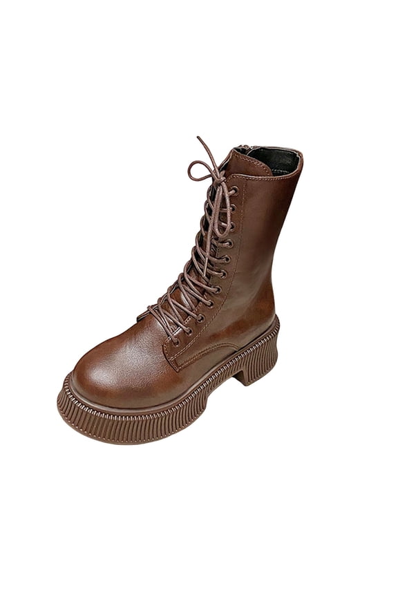 Brown Boots For Womens Mid Calf Block Heel Mid Heel Strap Detail Side Zipper Thick Midsole For Everyday Casual Wear And Outdoor Activities All Season Longs Size 37